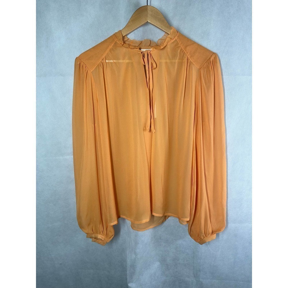 Joie The Jindrah Silk Long Sleeve Sheer Top Buckskin Size Medium - Picture 6 of 13